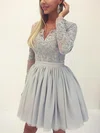 A-line V-neck Lace Tulle Short/Mini Short Prom Dresses With Appliques Lace #Favs020020110526