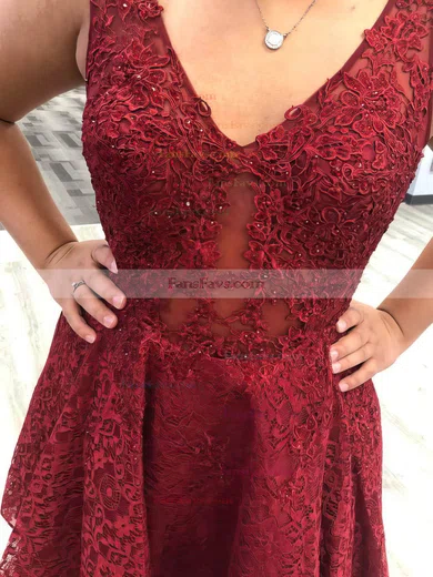 A-line V-neck Lace Tulle Short/Mini Short Prom Dresses With Appliques Lace #Favs020020110529