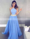 A-line Scoop Neck Chiffon Floor-length Beading Prom Dresses #Favs020105162