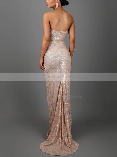 Sheath/Column Cowl Neck Sequined Sweep Train Prom Dresses With Split Front #Favs020115637