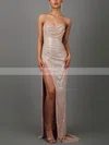 Sheath/Column Cowl Neck Sequined Sweep Train Prom Dresses With Split Front #Favs020115637