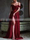 A-line Off-the-shoulder Sequined Sweep Train Prom Dresses With Split Front #Favs020115638