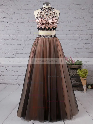 Princess High Neck Tulle Floor-length Beading Prom Dresses #Favs020103331
