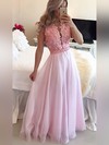 A-line Scoop Neck Chiffon Floor-length Appliques Lace Prom Dresses #Favs020105247