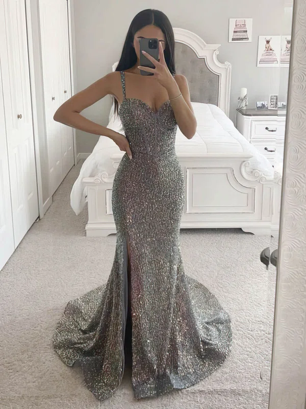 Trumpet/Mermaid V-neck Sequined Sweep Train Prom Dresses #Favs020115646