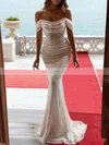 Sheath/Column Off-the-shoulder Sequined Floor-length Prom Dresses With Ruffles #Favs020115649