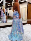 Sheath/Column V-neck Sequined Sweep Train Prom Dresses With Split Front #Favs020115653