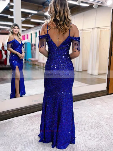 Sheath/Column Off-the-shoulder Sequined Floor-length Prom Dresses With Beading #Favs020115659