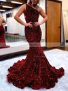 Trumpet/Mermaid One Shoulder Sequined Sweep Train Prom Dresses #Favs020115664