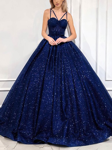 Ball Gown Sweetheart Glitter Sweep Train Prom Dresses With Sashes / Ribbons #Favs020115671