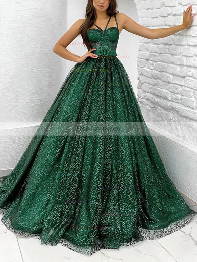 Ball Gown Sweetheart Glitter Sweep Train Prom Dresses With Sashes / Ribbons #Favs020115671