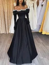 A-line Off-the-shoulder Satin Floor-length Prom Dresses With Pearl Detailing #Favs020115673