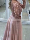 A-line Off-the-shoulder Chiffon Floor-length Appliques Lace Prom Dresses #Favs020105588