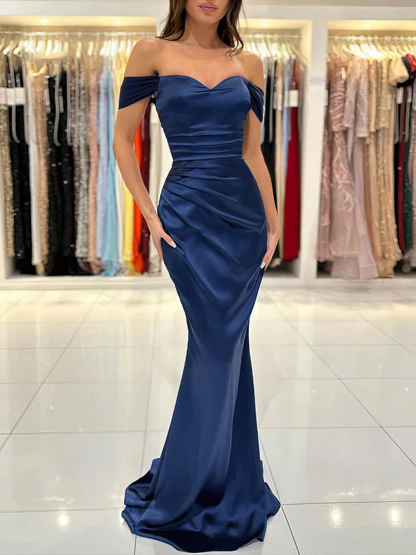Trumpet/Mermaid Off-the-shoulder Silk-like Satin Sweep Train Prom Dresses With Ruffles #Favs020115682