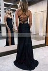 Sheath/Column Sweetheart Silk-like Satin Sweep Train Prom Dresses With Split Front #Favs020115685