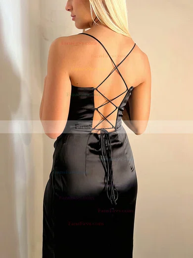 Sheath/Column V-neck Silk-like Satin Floor-length Prom Dresses With Split Front #Favs020115686