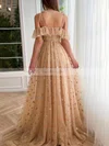 A-line Off-the-shoulder Tulle Floor-length Prom Dresses With Cascading Ruffles #Favs020115692