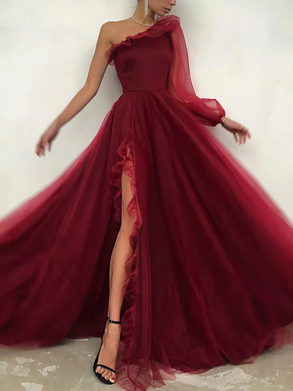 Ball Gown One Shoulder Tulle Sweep Train Prom Dresses With Cascading Ruffles #Favs020115694