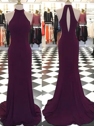 Trumpet/Mermaid High Neck Jersey Sweep Train Prom Dresses #Favs020105543 Trumpet/Mermaid High Neck Jersey Sweep Train Prom Dresses #Favs020105543