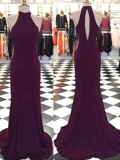Trumpet/Mermaid High Neck Jersey Sweep Train Prom Dresses #Favs020105543