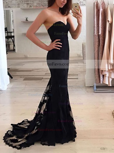 Trumpet/Mermaid Sweetheart Lace Sweep Train Appliques Lace Prom Dresses #Favs020103497