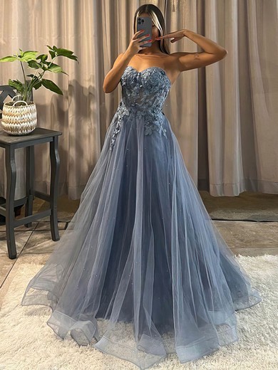 A-line Sweetheart Tulle Floor-length Prom Dresses With Pearl Detailing #Favs020115750