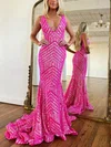 Trumpet/Mermaid V-neck Sequined Sweep Train Prom Dresses #Favs020115757