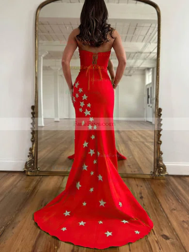 Sheath/Column Strapless Stretch Crepe Sweep Train Prom Dresses With Beading #Favs020115759