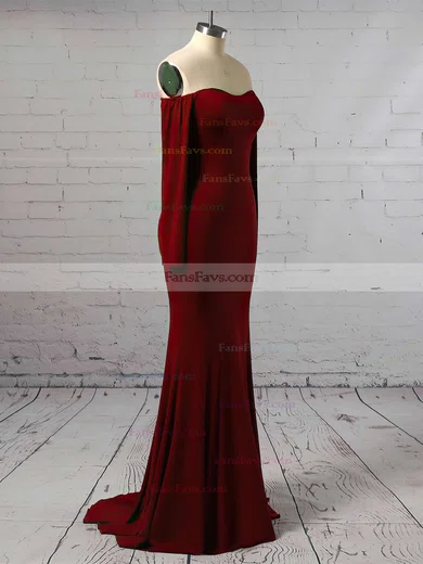 Sheath/Column Off-the-shoulder Jersey Sweep Train Prom Dresses #Favs020105596