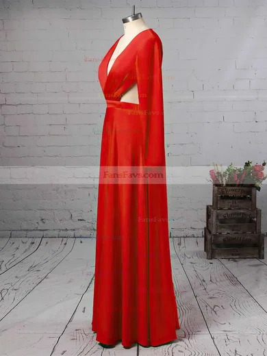 Sheath/Column V-neck Jersey Floor-length Split Front Prom Dresses #Favs020105617