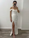 Sheath/Column Off-the-shoulder Silk-like Satin Floor-length Prom Dresses With Split Front #Favs020115793