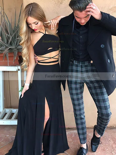 Sheath/Column V-neck Jersey Sweep Train Split Front Prom Dresses #Favs020105673