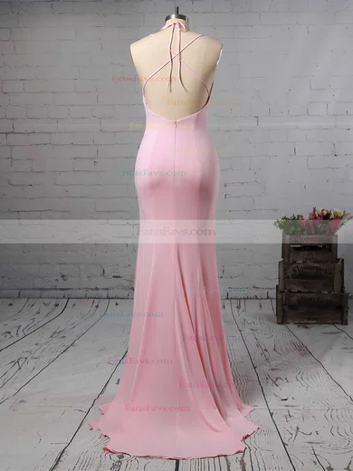 Trumpet/Mermaid V-neck Jersey Sweep Train Split Front Prom Dresses #Favs020105765