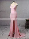 Trumpet/Mermaid V-neck Jersey Sweep Train Split Front Prom Dresses #Favs020105765