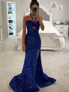 Sheath/Column Halter Sequined Sweep Train Prom Dresses With Split Front #Favs020115826