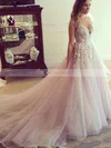 Princess V-neck Tulle Court Train Appliques Lace Prom Dresses #Favs020103499