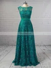 A-line Scalloped Neck Lace Floor-length Sashes / Ribbons Prom Dresses #Favs020103586