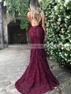 Trumpet/Mermaid V-neck Lace Sweep Train Lace Prom Dresses #Favs020104811