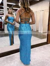 Sheath/Column Square Neckline Sequined Floor-length Prom Dresses With Split Front #Favs020115880