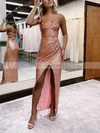 Sheath/Column Square Neckline Sequined Floor-length Prom Dresses With Split Front #Favs020115880
