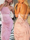 Sheath/Column Scoop Neck Lace Sweep Train Prom Dresses #Favs020104813