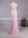 Sheath/Column Scoop Neck Lace Sweep Train Prom Dresses #Favs020104813