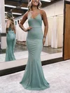 Trumpet/Mermaid V-neck Shimmer Crepe Sweep Train Prom Dresses With Cascading Ruffles #Favs020115892