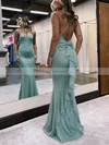 Trumpet/Mermaid V-neck Shimmer Crepe Sweep Train Prom Dresses With Cascading Ruffles #Favs020115892