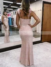 Sheath/Column V-neck Sequined Floor-length Prom Dresses With Feathers / Fur #Favs020115893