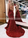 Trumpet/Mermaid V-neck Sequined Sweep Train Prom Dresses #Favs020115897