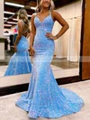 Trumpet/Mermaid V-neck Sequined Sweep Train Prom Dresses #Favs020115897