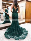 Trumpet/Mermaid V-neck Tulle Glitter Sweep Train Prom Dresses #Favs020115898