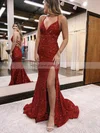 Trumpet/Mermaid V-neck Sequined Sweep Train Prom Dresses With Split Front #Favs020115901