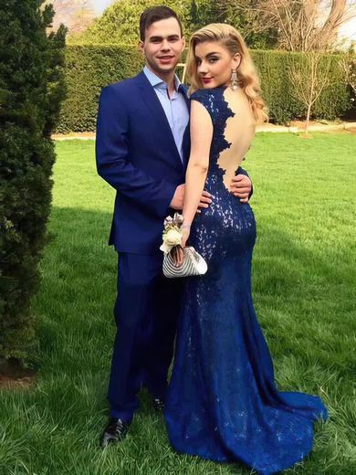 Sheath/Column V-neck Lace Sweep Train Prom Dresses #Favs020104839